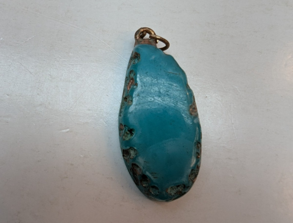Vintage Teal Blue Turquoise Color Pendant 1.5 Inch