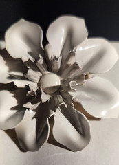 Vintage White Enamel on Metal Flower Pin Brooch Unique sculpted retro summer