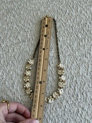 Vintage Gold Tone And White Lilypad Choker And Bracelet Set With Rhinestones