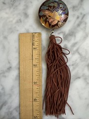Vintage Cloisonne Enamel Phoenix Bird Pendant Necklace Brown Silk Cord Tassel
