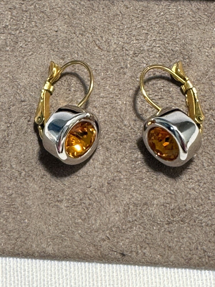 JOAN RIVERS Silver & Gold Tone Pierced Earrings with Multi-Faceted Gold Stone