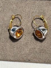 JOAN RIVERS Silver & Gold Tone Pierced Earrings with Multi-Faceted Gold Stone