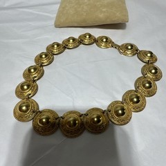 Vintage Erwin Pearl Collar Necklace Gold Tone Textured Dome Link Chunky Runway