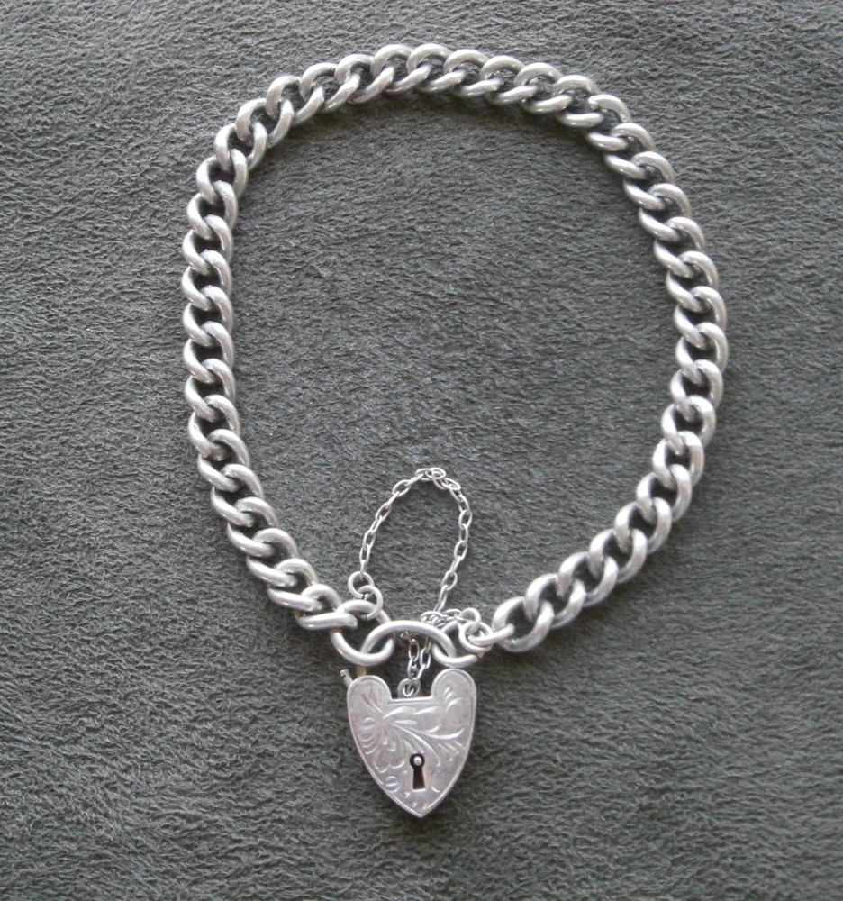 Georg Jensen Ornate Padlock Curb Link Vtg Sterling Silver Bracelet 7.75″ 18.5g