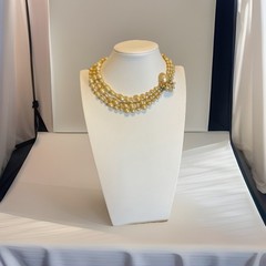 Vintage Unsigned Miriam Haskell Baroque Faux Pearl 3 Strand Necklace