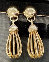 Vintage Gold Tone Cage Tassel Dangle Drop Earrings Runway Statement Jewelry 80s