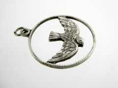 Vintage BLI Sterling Silver Etched Dove Bird Pendant 925 2.9g 7/8 Inch Diameter