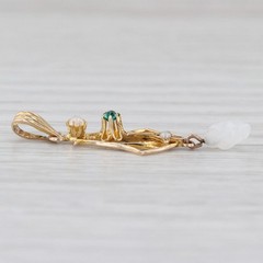 Vintage Lavalier Imitation Pearl Glass Pendant 10k Yellow Gold