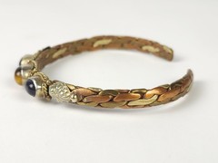 Vintage Braided Mixed Metals Bangle Bracelet Blue Goldstone Tiger Eye Stone Cuff