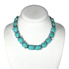 Vintage Turquoise Blue Lucite Sea SHELLS Silver Metal Link Choker Necklace