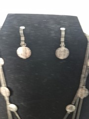 Vintage VCLM Necklace & Earring Set Coin Silver Tone Three Strand Necklace