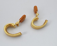 Vtg Les Bernard Chevron Rigid Choker Gold Tone Necklace Clip Earrings Set 80’s