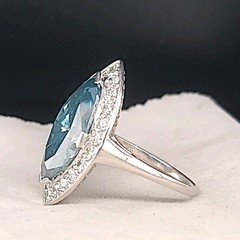 Vintage Platinum Engagement Ring 7.88ct.Natural Teal Blue Marquise Diamond
