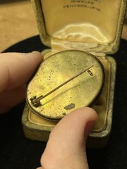 Vintage Gold Tone Micro Mosiac Floral Brooch Made in Italy Red Yellow Blue