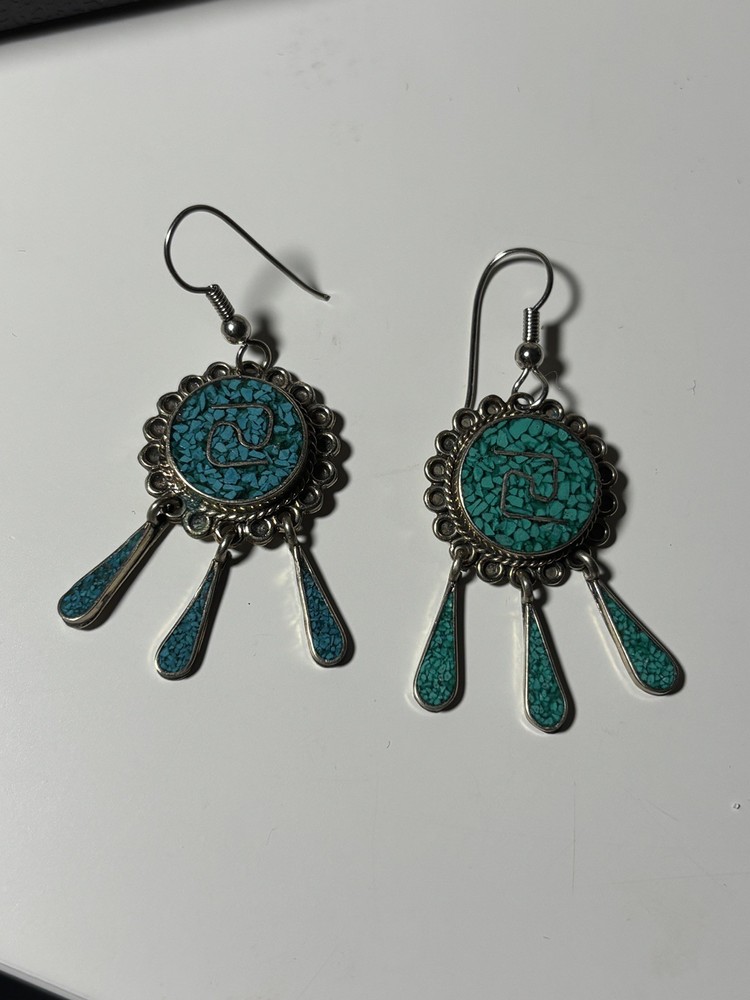 Vintage Taxco Mexico Earrings with Turquoise chip inlay – ca 1950