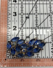 Vintage Blue Navette and Clear Prong-Set Rhinestone Brooch Open Back, Not Signed