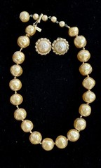 Vintage Marvella Golden Barouqe Faux Pearl Necklace & Earrings Set