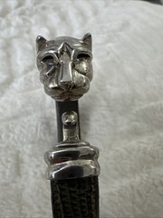 Vintage 925 Sterling Silver Panther Head Bracelet Crocodile Green Leather