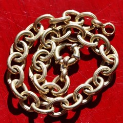 14k two-tone gold bracelet 7.5″ rolo link charm Italian handmade 6.25g N2718C