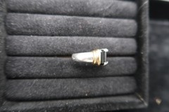 Vtg Two Tone Sterling Silver Gold & Black Onyx Baguette Ring Pranda Thailand