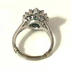 Vintage DuJay Sterling Cocktail Ring Pear Green Glass Halo Stone Size 8.25