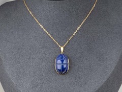 14K Gold Vintage Lapis Lazuli Scarab Pendant Egyptian Revival Carving