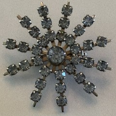Vintage Rhinestone Brooch Earring Set Snowflake Starburst Light Blue Screw Back