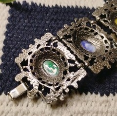Vtg “As-Is” Selro Selini (?) Ornate Panel Bracelet w/Marbleized Acrylic Stones!