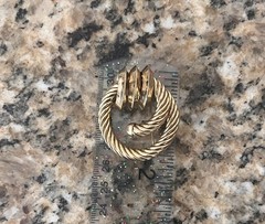 Vintage Stamped Germany Door Knocker Twist Rope Circle Brooch Gold Plated Brass