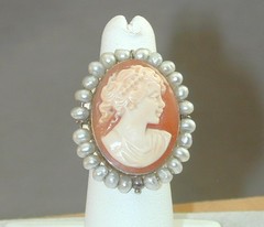 Vintage Sterling Hand Carved Baroque Pearl Cameo Ring Shell Signed Italy 5.25