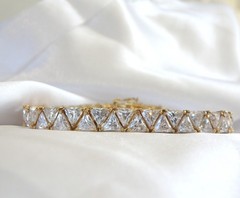 Vintage Sterling Silver 925 Gold Over Trillion Cut CZ Tennis Bracelet 7″