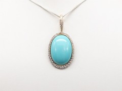 MALAKAN $7000 15ct Turquoise VS G Diamond 18k 19k Yellow Gold HALO Pendant 10g