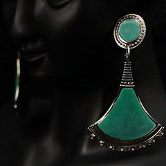 EDGAR BEREBI Original Vintage Signed Emerald Malachite Silver Designer Earrings
