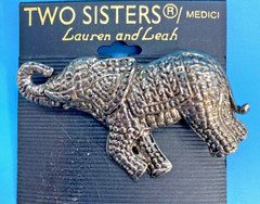Two Sisters Medici Lauren & Leah Jewelry Designs Elephant Brooch Silver-Tone VTG