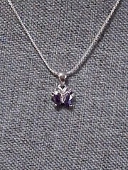 18K GP butterfly pendant necklace, purple stones, prong set, 18″