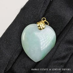 Mottled Green & Lavender Jade 14K Yellow Gold Heart Pendant