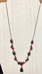 Avon “MN” red rhinestones 20″ necklace oval round pear dangle vintage