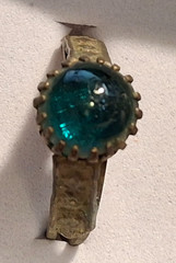 Antique Teal Glass Cabochon Ring Vintage Size 8
