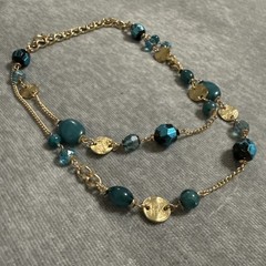 VTG Gold tone Mixed Glass Marbled Stone Faceted Crystal Chain Necklace