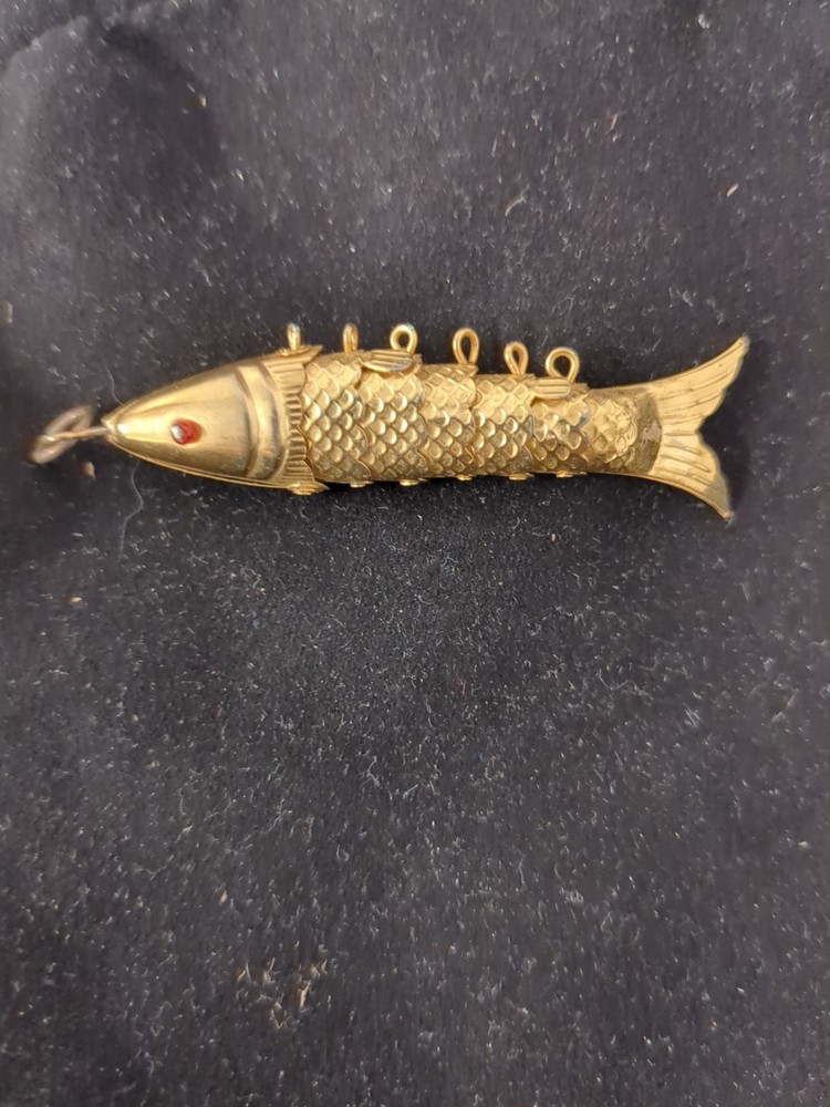 Vintage Gold Tone Articulated Fish Pendant