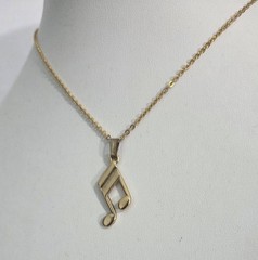 Vintage Gold Tone Chain Musical Note Charm Music Pendant Necklace Made In Korea