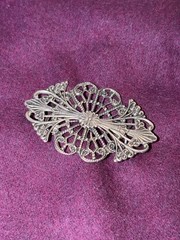 Vintage Silver Filigree Pin Brooch Measuring 2 1/4X1.5 Inches