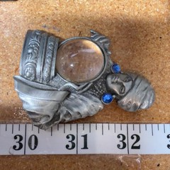 JONETTE JEWELRY JJ Pewter Fortune Teller Brooch Pin Crystal Ball Vintage