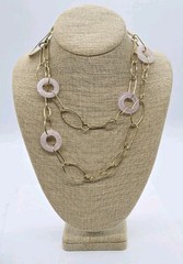 ETIENNE AIGNER Necklace Gold tone Pink Lucite Circle 36 in Over the head