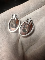 Vintage Pre- Historic Amber Sterling Silver Oval Clip-On Earrings TW. 6 Grams