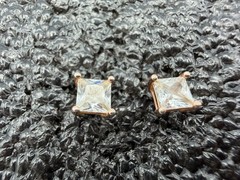 0.68g Vintage Sterling Silver 925 Square Clear Faceted Stud Earrings M
