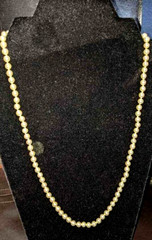 Vintage Glass Pearl Necklace Creamy Beige w/ Drop Fish Hook Fastener 22″