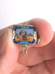 Antique Art Deco Egyptian Revival Silver 800 Enamel Moses Basket Pendant