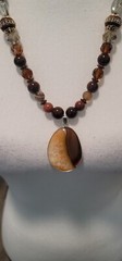 Beautiful Amber Glass Beaded & Stone Pendant Necklace 26 In