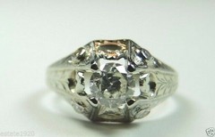 Antique Art Deco Engagement Belais 18K White Gold EGL USA Ring Size 4.25